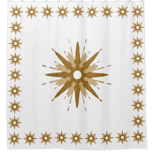Modern Gold Starst barst met patterende rand Douchegordijn (Voorkant)
