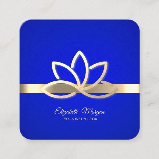 Modern Gold Stripe, Gold Lotus Royal Blue Vierkante Visitekaartje (Voorkant)