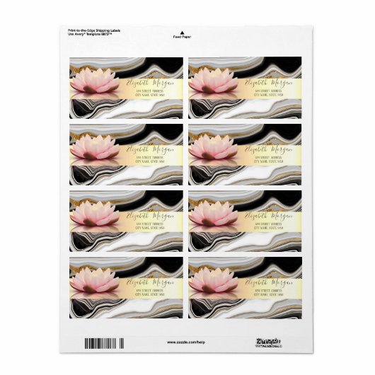 Modern Gold Stripe Lotus Gold Black marmer Etiket (Full Sheet)