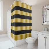 Modern Gold Stripes Black Background Throw Douchegordijn (In situ)