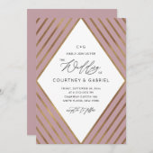 Modern Gold Stripes Diamond Dusty Roos Wedding Kaart (Voorkant / Achterkant)