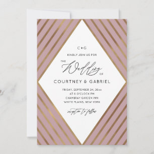 Modern Gold Stripes Diamond Dusty Roos Wedding Kaart