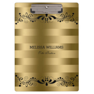 Modern Gold Stripes en  Black Floral Lace Klembord