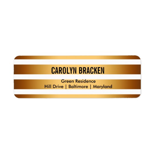 Modern Gold Stripes Wedding Etiket (Voorkant)