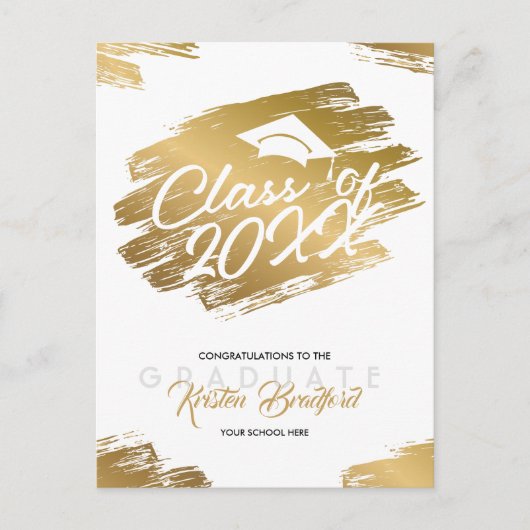 Modern Gold Stroke Wit Afstuderen Aankondiging Briefkaart (Voorkant)