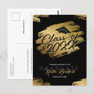 Modern Gold Stroke Zwart Afstuderen Aankondiging Briefkaart