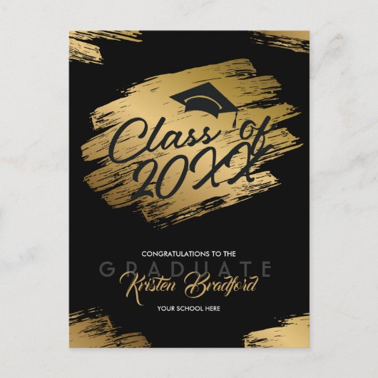 Modern Gold Stroke Zwart Afstuderen Aankondiging Briefkaart (Voorkant)