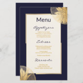Modern Gold Succulents Wedding Menu op Blue (Voorkant / Achterkant)