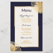 Modern Gold Succulents Wedding Menu op Blue