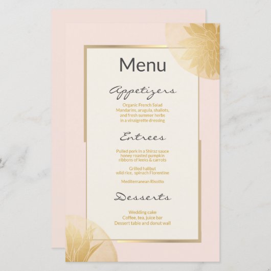 Modern Gold Succulents Wedding Menu op Blush (Voorkant / Achterkant)