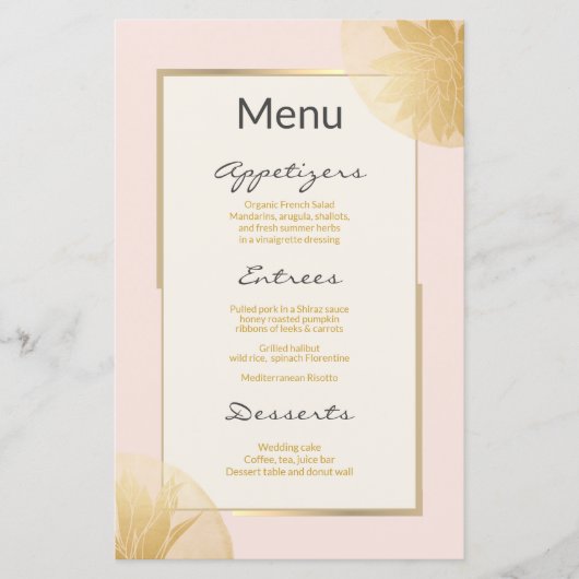 Modern Gold Succulents Wedding Menu op Blush (Voorkant)