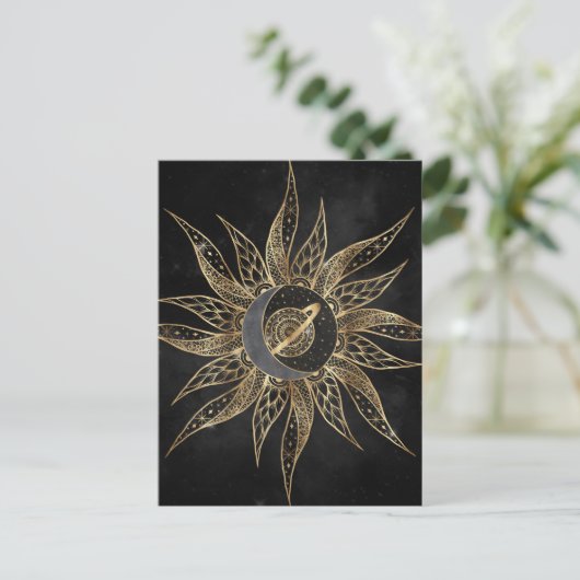 Modern Gold Sun Moon Planet Universe Mandala Briefkaart (Staand voorkant)