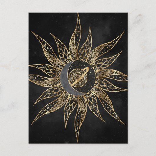 Modern Gold Sun Moon Planet Universe Mandala Briefkaart (Voorkant)
