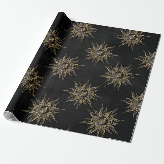 Modern Gold Sun Moon Planet Universe Mandala Cadeaupapier (Uitgerold)
