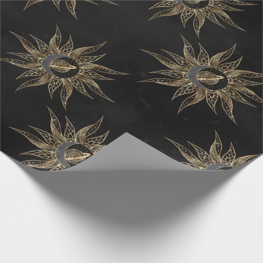 Modern Gold Sun Moon Planet Universe Mandala Cadeaupapier (Hoek)