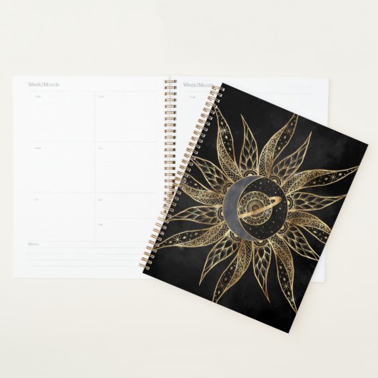 Modern Gold Sun Moon Planet Universe Mandala Planner (Display)