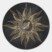 Modern Gold Sun Moon Planet Universe Mandala Ronde Sticker (Voorkant)