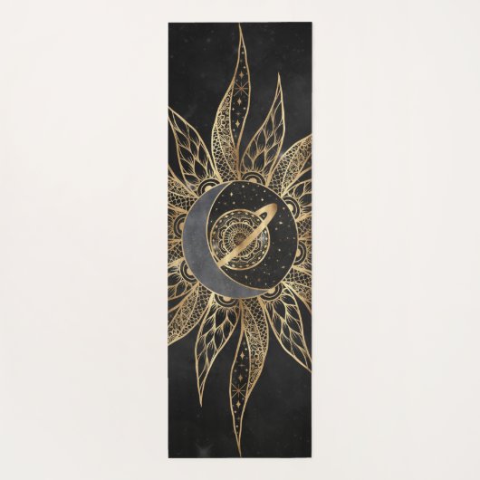 Modern Gold Sun Moon Planet Universe Mandala Yogamat (Achterkant)