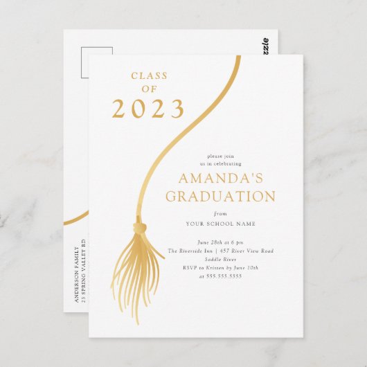 Modern Gold Tassel Graduation Party Briefkaart (Voorkant / Achterkant)
