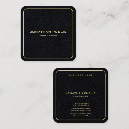 Modern Gold Text Elegant Sjabloon Premium Afgerond Vierkante Visitekaartje (Voorkant / Achterkant)