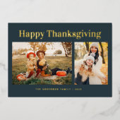 Modern Gold Text Fall Happy Thanksgiving Photo  Folie Feestdagenkaart (Voorkant)
