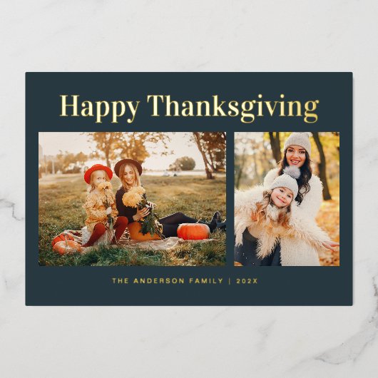 Modern Gold Text Fall Happy Thanksgiving Photo  Folie Feestdagenkaart (Voorkant)