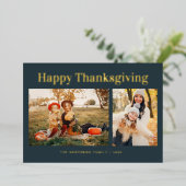 Modern Gold Text Fall Happy Thanksgiving Photo  Folie Feestdagenkaart (Staand Voorkant)