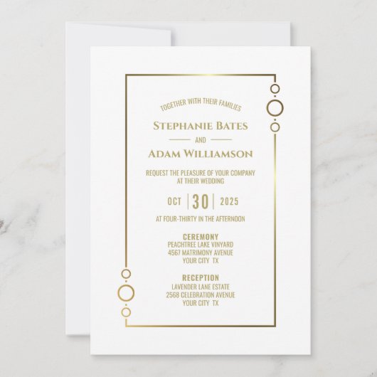 Modern Gold Text White Wedding Kaart (Voorkant)