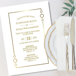 Modern Gold Text White Wedding Kaart
