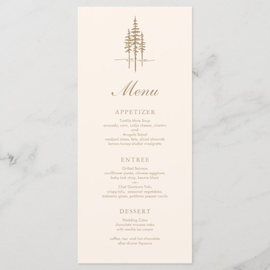 Modern Gold Tree Forest rustieke bruiloft Menu (Achterkant)