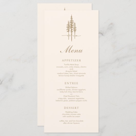 Modern Gold Tree Forest rustieke bruiloft Menu (Voorkant / Achterkant)