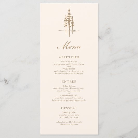 Modern Gold Tree Forest rustieke bruiloft Menu (Voorkant)