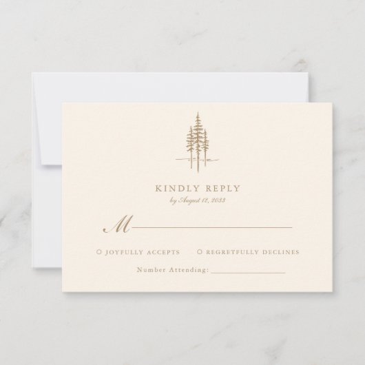 Modern Gold Tree Forest rustieke bruiloft RSVP Kaartje (Voorkant)