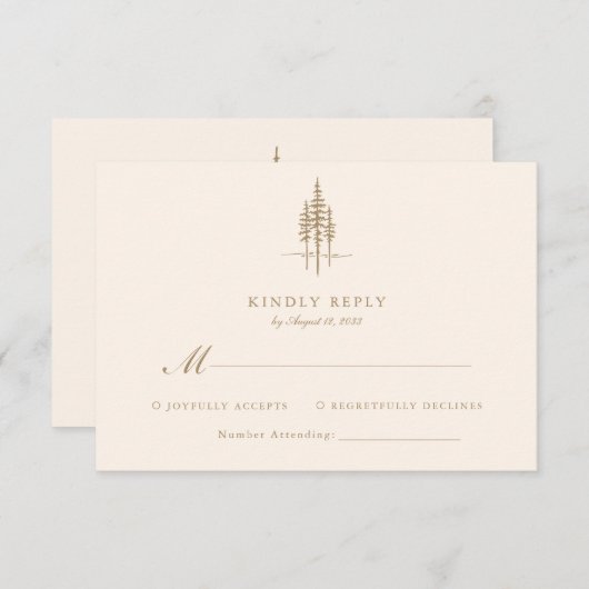 Modern Gold Tree Forest rustieke bruiloft RSVP Kaartje (Voorkant / Achterkant)