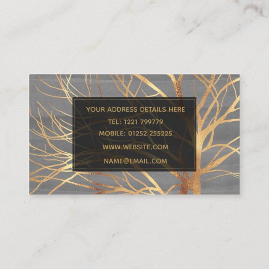 Modern Gold Tree Silhouette Minimaal grijs design Visitekaartje (Achterkant)