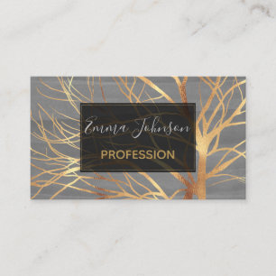 Modern Gold Tree Silhouette Minimaal grijs design Visitekaartje