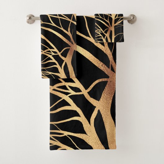 Modern Gold Tree Silhouette Minimaal zwart ontwerp Bad Handdoek (Insitu)