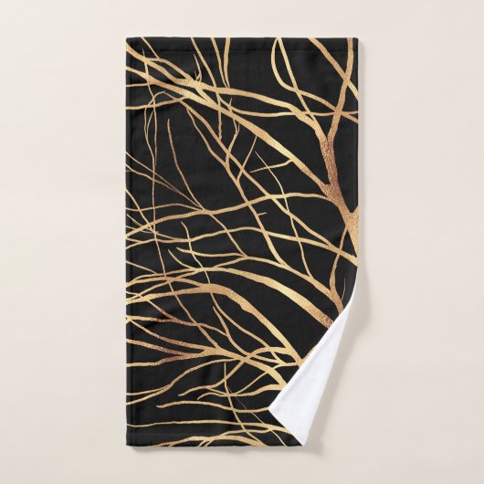 Modern Gold Tree Silhouette Minimaal zwart ontwerp Bad Handdoek (Handdoek)