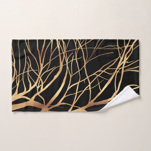 Modern Gold Tree Silhouette Minimaal zwart ontwerp Bad Handdoek (Handdoek)