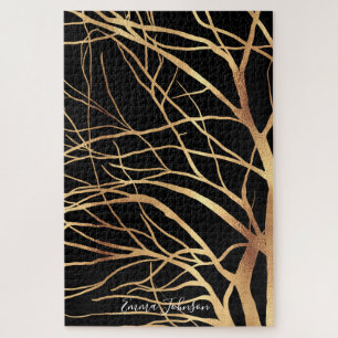 Modern Gold Tree Silhouette Minimaal zwart ontwerp Legpuzzel