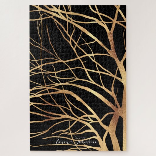 Modern Gold Tree Silhouette Minimaal zwart ontwerp Legpuzzel (Verticaal)