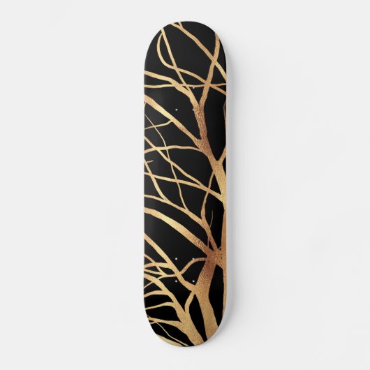 Modern Gold Tree Silhouette Minimaal zwart ontwerp Persoonlijk Skateboard (Voorkant)