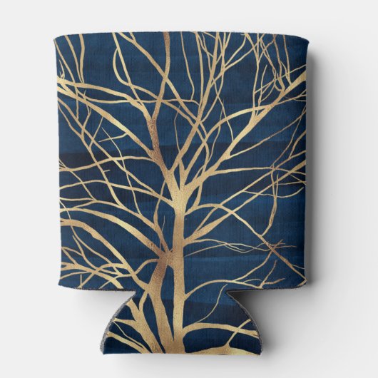 Modern Gold Tree Silhouette Minimumblauw ontwerp Blikjeskoeler (Achterkant)