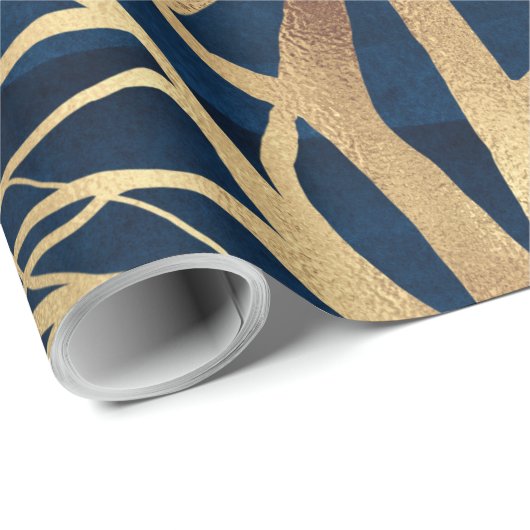 Modern Gold Tree Silhouette Minimumblauw ontwerp Cadeaupapier (Rol Hoek)