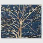 Modern Gold Tree Silhouette Minimumblauw ontwerp Cadeaupapier (Vlak)