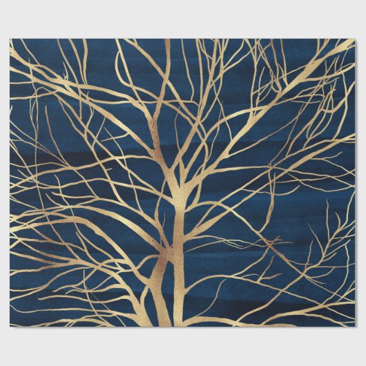 Modern Gold Tree Silhouette Minimumblauw ontwerp Cadeaupapier (Vlak)