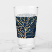 Modern Gold Tree Silhouette Minimumblauw ontwerp Glas (Achterkant)