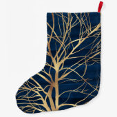 Modern Gold Tree Silhouette Minimumblauw ontwerp Grote Kerstsok (Achterkant)