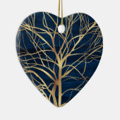 Modern Gold Tree Silhouette Minimumblauw ontwerp Keramisch Ornament (Rechts)