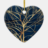 Modern Gold Tree Silhouette Minimumblauw ontwerp Keramisch Ornament (Voorkant)
